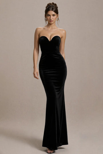 Black Mermaid Strapless Velvet Long Evening Dress